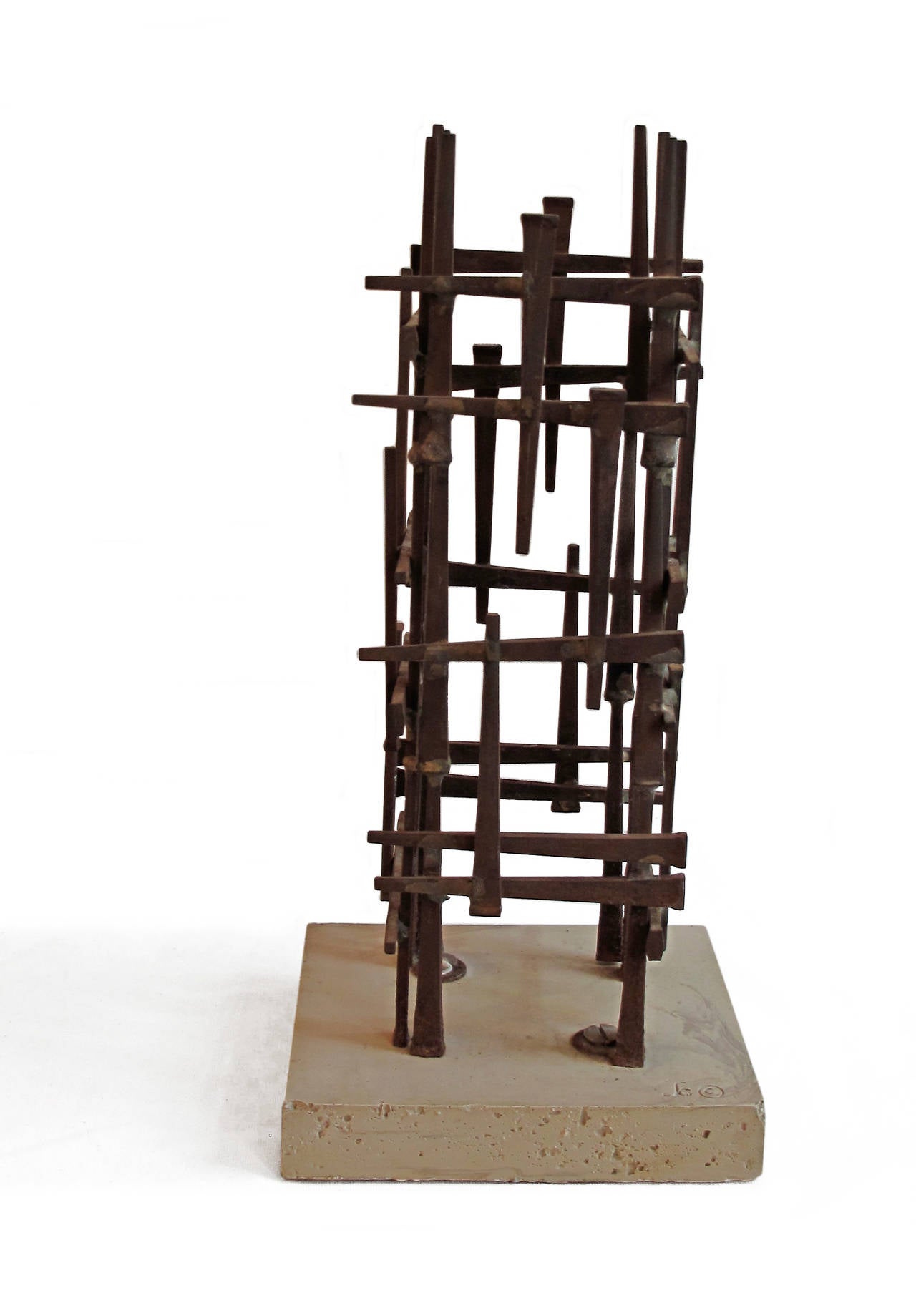 Vintage Tower of Welded Nails Sculpture