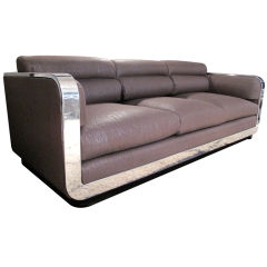 1970
s Italian Chrome Banded Upholstered Sofa