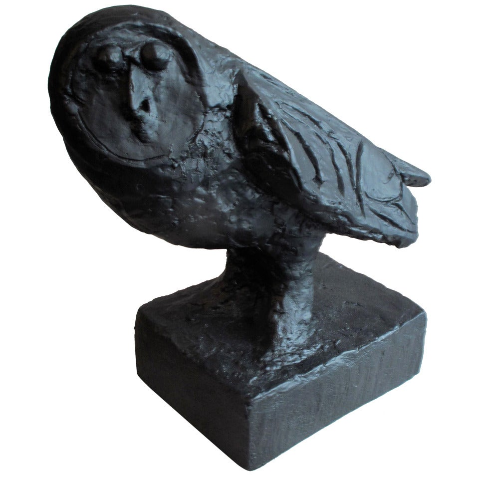 Large Cast Resin Owl Sculpture in the Style of Picasso