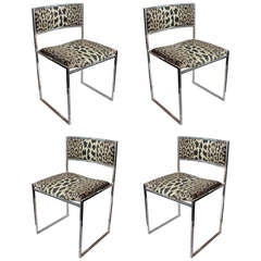 Set of Four Chrome Frame Dining Chairs with Leopard Upholstery