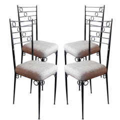 Set of Four Vintage Lacquered Iron Dining Chairs
