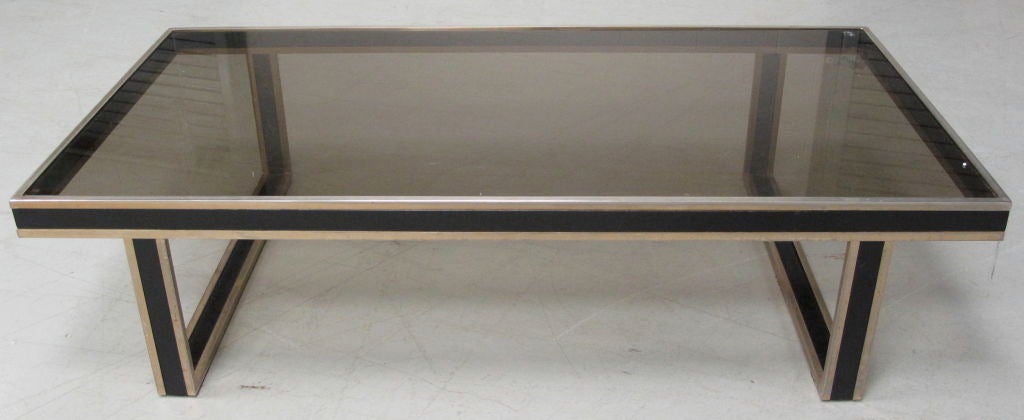 1970's French Rectangular Brass and Black Coffee Table