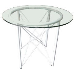 Vintage White Round Metal Dining Table with Glass Top