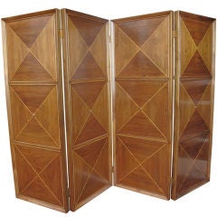 Italian 1950
s Wood and Brass Inlay Folding Screen