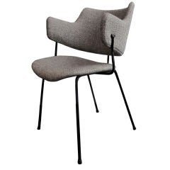 1950's Italian Curved Back Desk Chair with Black Metal Frame
