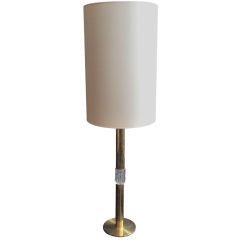Vintage Brass Column Table Lamp with Murano Glass Element