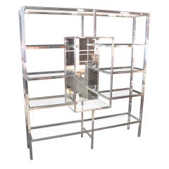 1970's French Chrome, Glass and Mirror Etagere