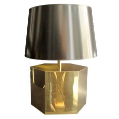 1970's French Hexagonal Form Brass Table Lamp