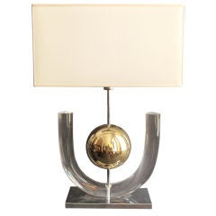 Vintage Italian Table Lamp with Curved Lucite and Brass Ball