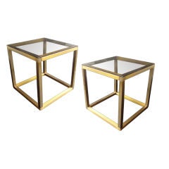 Vintage Pair of 16" Brass Cube Side Tables
