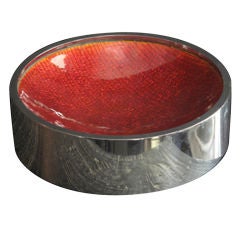 Del Campo Round Chrome Bowl with Red Enameled Interior