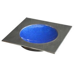 Del Campo Square Chrome Bowl with Enameled Blue Interior
