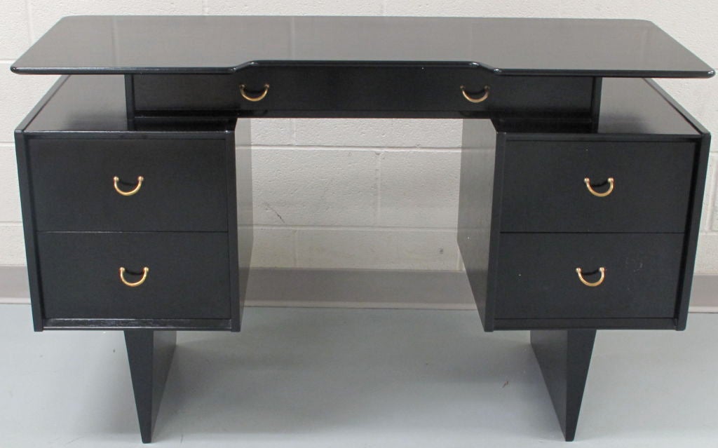 1950's Italian Ebonized Desk with Brass Pulls