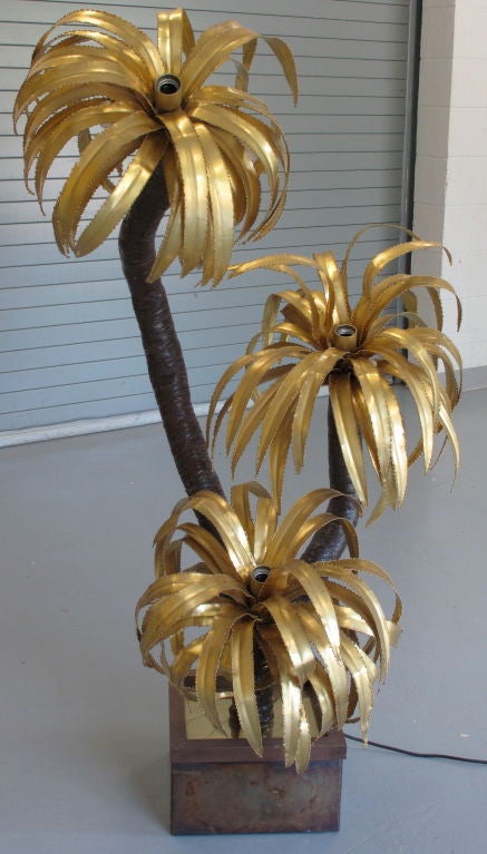 French 1970's Brass Palm Tree Floor Lamp