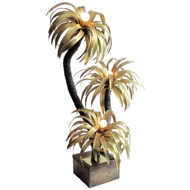 1970's Brass Palm Tree Floor Lamp