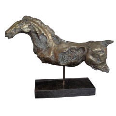 Vintage Abstract Bronze Horse Sculpture on Marble Base