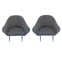 Pair of 1960's Italian Round Back Chairs on Metal Legs.