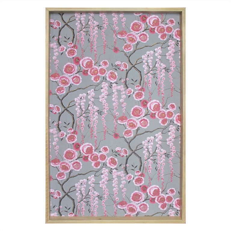 Framed 19th Century Wallpaper Panel - Large Cherry Blossom