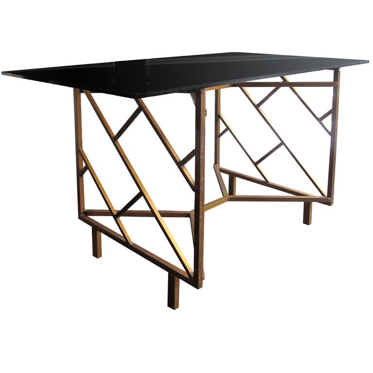 1950's Italian Lattice Pattern Gilt Metal Desk/Dining Table