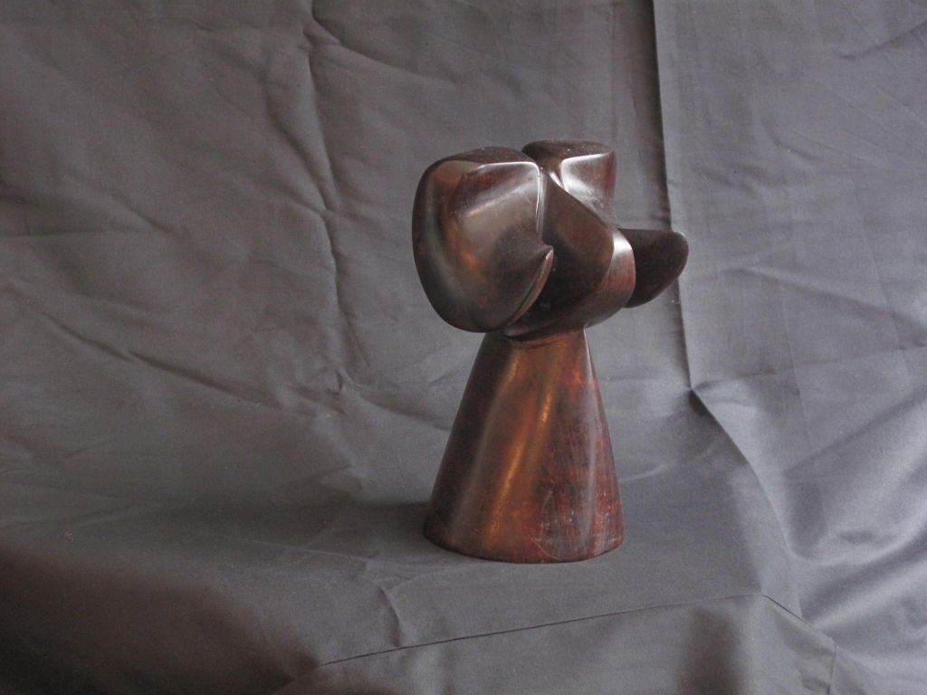 Vintage French ironwood modernist head of ram sculpture with beautiful gloss finish.