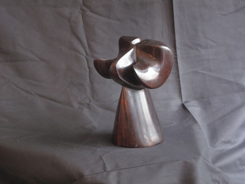 20th Century 1960's French Ironwood Modernist Head of Ram Sculpture