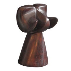 1960's French Ironwood Modernist Head of Ram Sculpture
