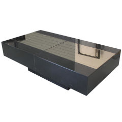1970's French Black Lacquer and Mirror Coffee Table