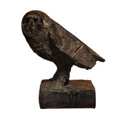 1970's Black Ceramic Owl Sculpture