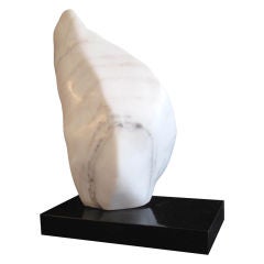 1960's White Marble Abstract Sculpture On Black Lacquer Base