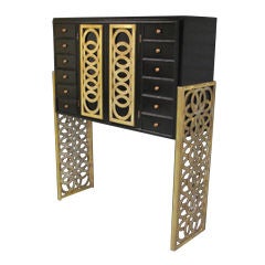 1970's French Deco Revival Black Lacquer Bar Cabinet