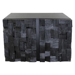 French Brutalist Style Black Oak Patchwork Cabinet