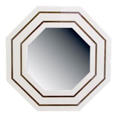 1970's French Ivory Lacquer Hexagonal Mirror
