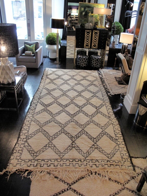 Vintage Moroccan 1950's Beni Ourian rug with double diamond pattern and geometric border.