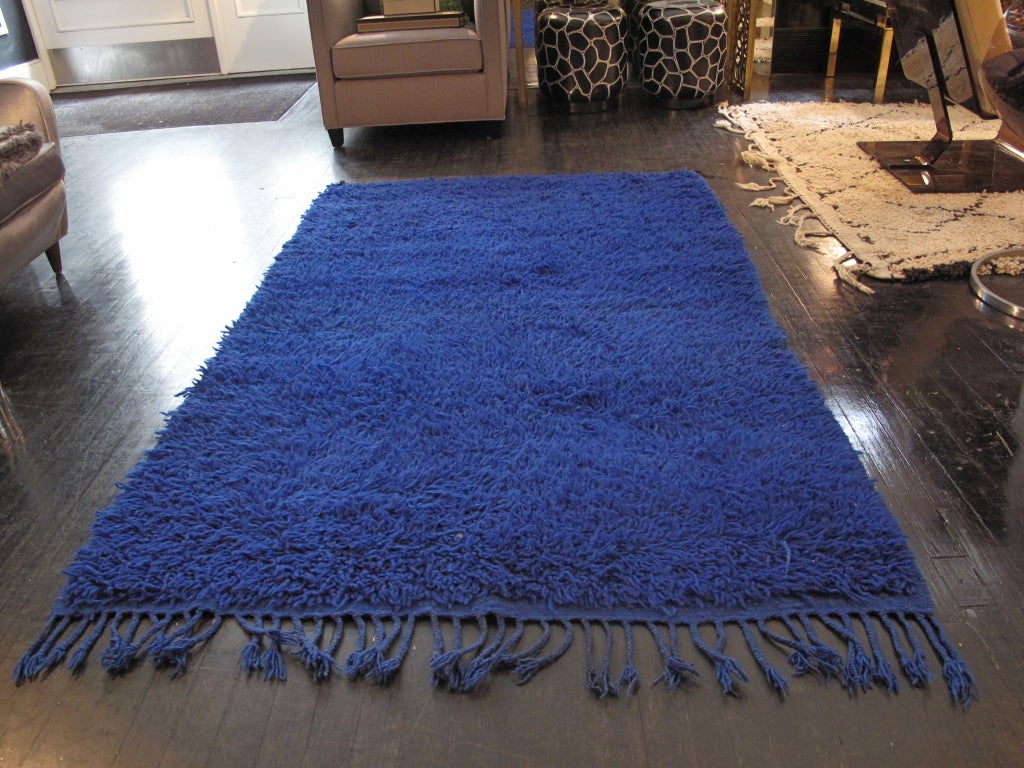 Vintage Moroccan Beni Ourain rug in a royal blue.