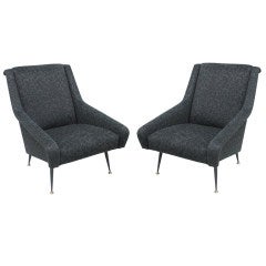 Pair of Italian Mid-century Slope Arm Lounge Chairs