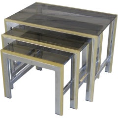 French 1970
s Brass and Chrome Set of Nesting Tables