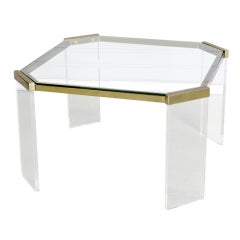 Vintage Brass Capped Plexi Leg Side Table with Glass Top