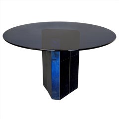 B&B Italia Blue Metal Pedestal Table with Blue Glass Top