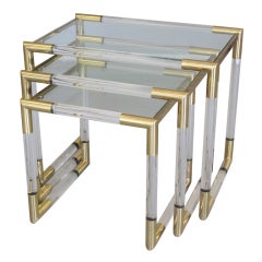 Round Lucite Bar and Brass Corner Nesting Tables