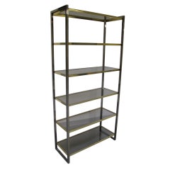 French 1970's Chrome and Brass Etagere with Smoked Glass Shelves