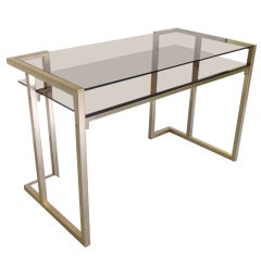 Brass and Smoked Glass Desk in the Manner of Jansen