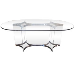 Double Pedestal Albrizzi Dining Table with Lucite and Chrome