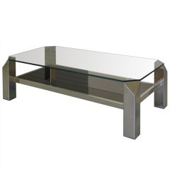 Brass Faceted Corner Two Tier Coffee Table