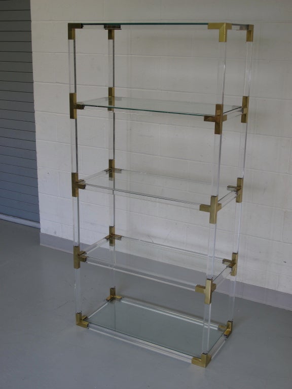 French Lucite Etagere with Brass Corner Details
