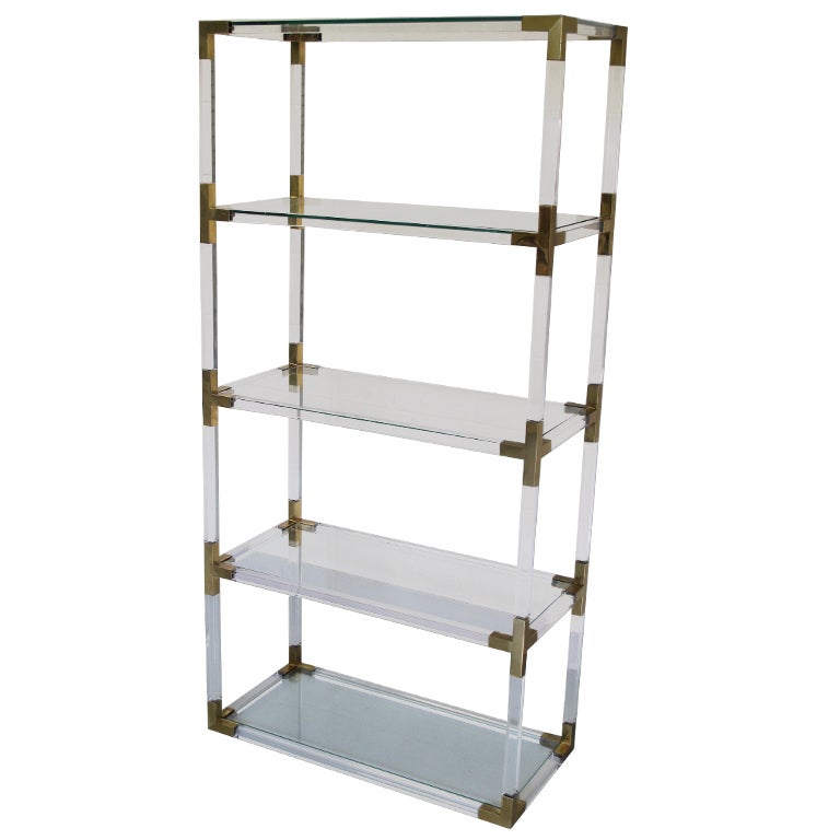Lucite Etagere with Brass Corner Details