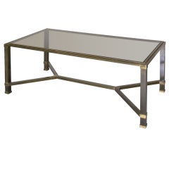 1970
s Black Metal and Brass Y-Base Coffee Table 1970
s Black Metal and Brass Y-Base Coffee Table