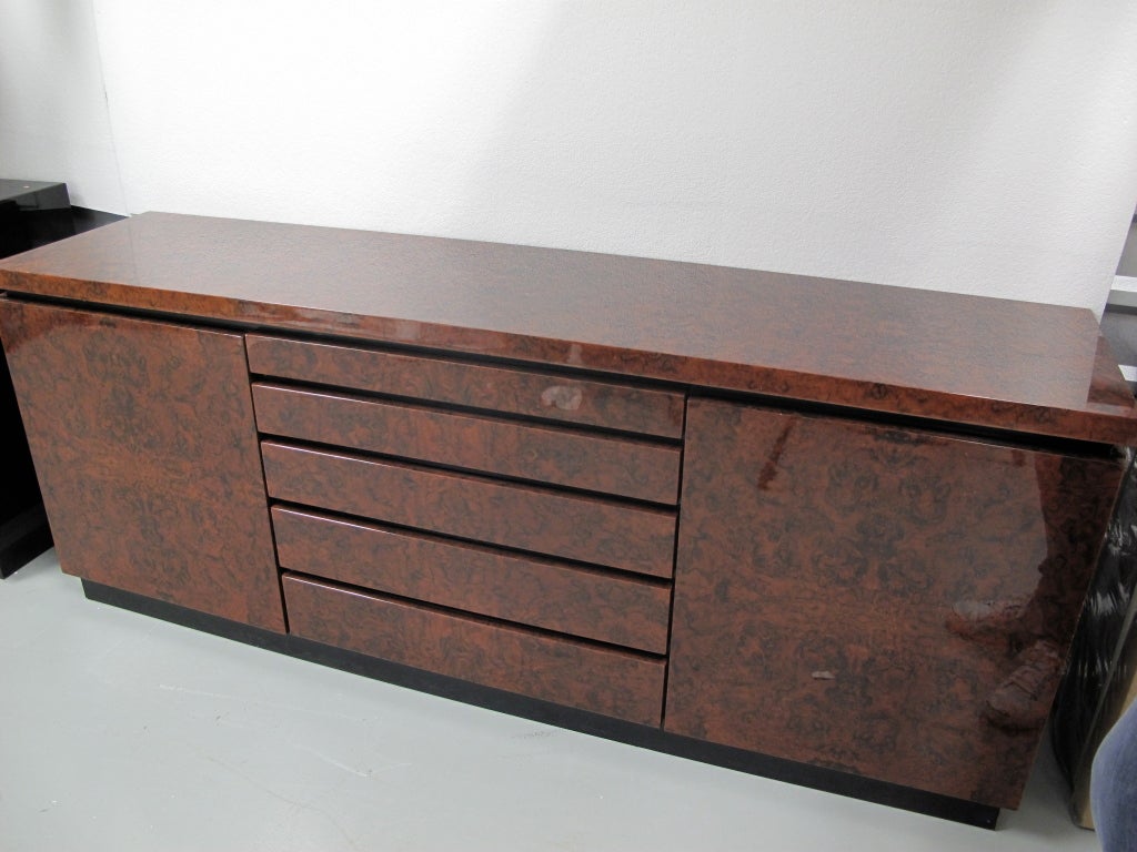 Jean-Claude Mahey Burlwood Lacquer Sideboard In Excellent Condition In New York, NY