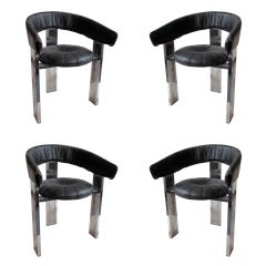 Set of Four Italian Curved Back Round Chrome Dining Chairs