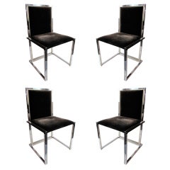 Set of Four Chrome and Brass Dining Chairs by Romeo Rega