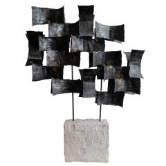 Welded Metal Sculpture on Cast Concrete Base by C. Jeré